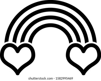 Black Rainbow with heart icon isolated on white background.  Vector Illustration