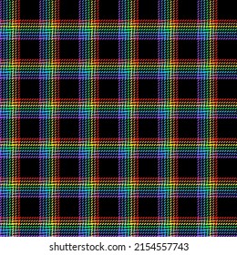 Black and rainbow micro grid plaid. Seamless vector check pattern suitable for fashion, home decor and stationary.