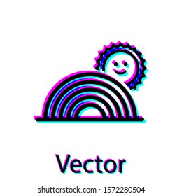Black Rainbow with sun icon isolated on white background.  Vector Illustration