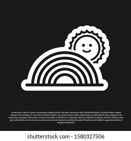 Black Rainbow with sun icon isolated on black background.  Vector Illustration