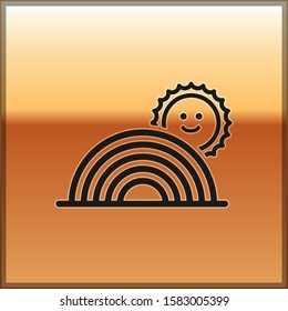 Black Rainbow with sun icon isolated on gold background.  Vector Illustration