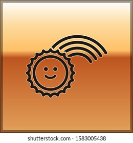 Black Rainbow with sun icon isolated on gold background.  Vector Illustration