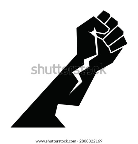 A black raised fist with a lightning bolt, symbolizing power, resistance, and activism, against a white background.