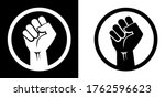 Black raised fist protest symbol icons. Clenched fist with circle isolated on black and white backgrounds. Justice, solidarity, anti-racism and strength gesture icon set.
Emancipation and freedom.