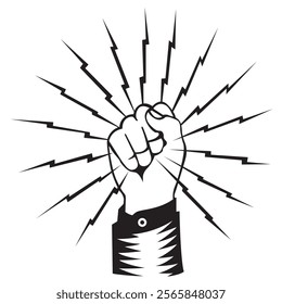 Black raised fist protest symbol icons. Clenched fist with circle isolated on black and white backgrounds. Justice, solidarity, anti-racism and strength gesture icon. Emancipation and freedom.