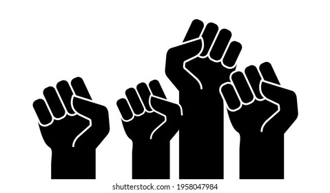 Black raised up hands. Protest power fists. Vector illustration