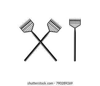 Black Rake Cross for Cleaning Leaf on the Garden Illustration Hand Drawing Symbol Vector