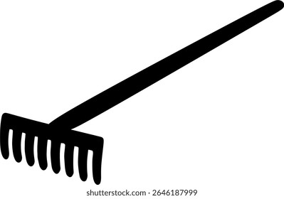 Black Rake Icon – Vector Garden Tool Silhouette