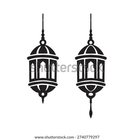 black Ramadan hanging lamp icon image asset.