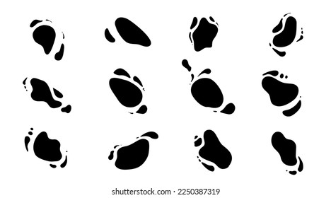 Black random abstract shapes of spots, drops, spots, stone. Vector elements fluid shapes, fluid dynamic shapes.
