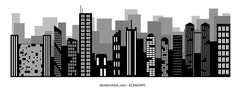 Black random city skyline, cityscape. Vector on white background