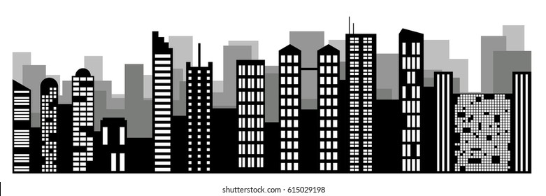 Black White City Skyline Stock Vector (Royalty Free) 185524265