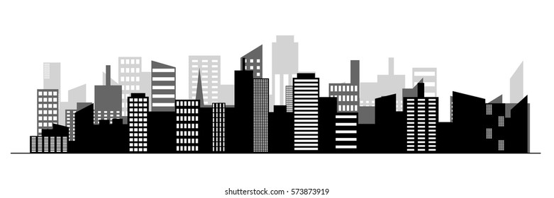 Black random city skyline Vector on white background.