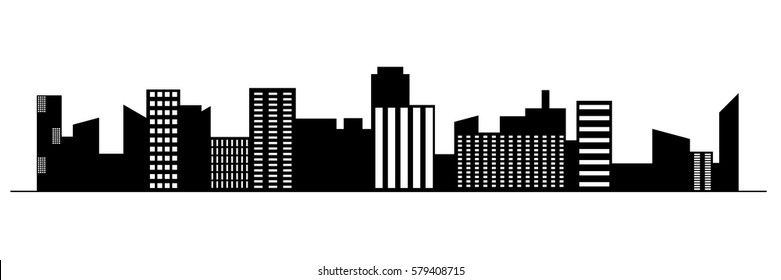 Black random city skyline Vector on white background.