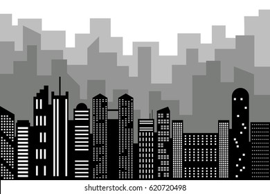 Black White City Skyline Stock Vector (Royalty Free) 185524265