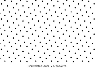 Puntos negros aleatorios sobre fondo blanco. Fondo con patrón de lunares sin costuras, estampado en blanco y negro de Vector con lunares dibujados a mano, para imprimir en tela