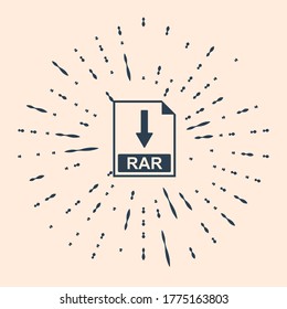 Black RAR file document icon. Download RAR button icon isolated on beige background. Abstract circle random dots. Vector Illustration