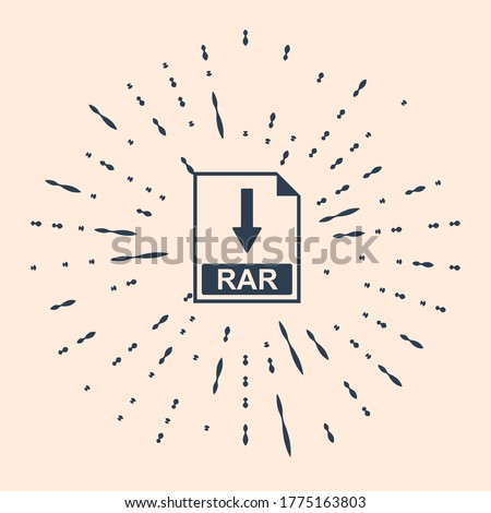 Black RAR file document icon. Download RAR button icon isolated on beige background. Abstract circle random dots. Vector Illustration