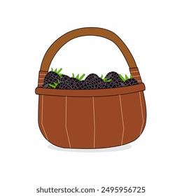 Black raspberry fruit in the basket vector design new version. Picnic element. looks like blackberry. berries fruit basket in cartoon style. fairy tale book. Children books. Cute graphic designs