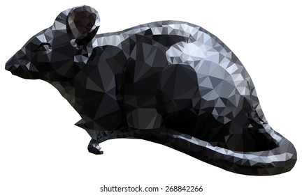 A black rat, low poly vector illustration.