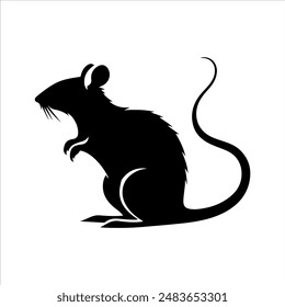 Black rat silhouette on white background. Rat icon flat vector illustration design.