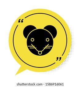 Black Rat zodiac sign icon isolated on white background. Astrological horoscope collection. Yellow speech bubble symbol. Vector Illustration