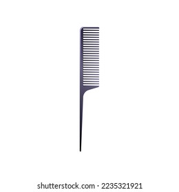 Black rat-tailed hair comb. Vector illustration comb for hair care. Cartoon grooming equipment of hairdresser isolated on white background. Barbershop, beauty concept