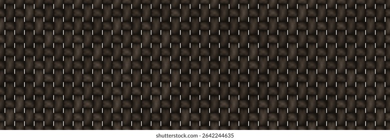 Black rattan basket seamless bg. Fabric weave pattern with texture. Handicraft raffia lattice. Textile mesh. Ethnic handmade decor. Vector illustration with gradient mesh
