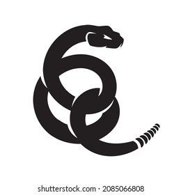 Black Rattlesnake Silhouette Vector Flat Minimal Design Illustration Deadly Venomous Snakes Logo Icon