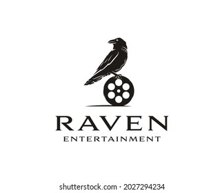 Black raven bird with Film Equipments. Good logo design for Movie Maker or Movie Studio