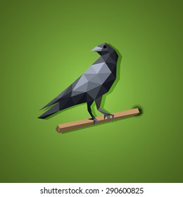 Black Raven bird vector illustration concept low polygon art. Isolated object.