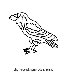 Black Raven with bones on white background. Halloween. Hand drawn illustration. Doodle style.