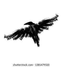 Black Raven. Crow Ink Illustrtaion.