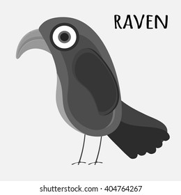 Black raven. flat cartoon wildlife blackbird.Vector 