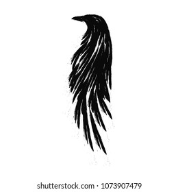 Black raven hand drawn illustration isolated on a white background.