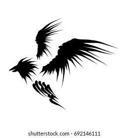 Black raven icon sign. Black crow logo.