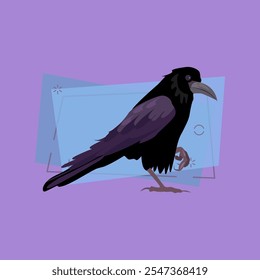 Black raven illustration. Bird, black, mystic. Nature life concept. Vector illustration can be used for topics like nature, animal world, encyclopedia