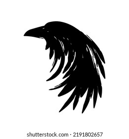 Black raven ink vector illustration. Raven logo mascot. 