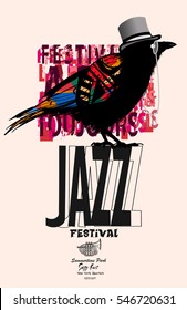 Black raven jazz poster - vector illustration