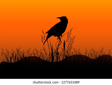 Black raven landscape Ink Crow