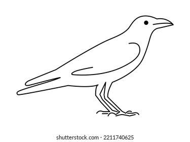 Black Raven line drawing. Crow bird symbol in simple linear style. Editable stroke. Doodle vector illustration.