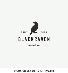 Black raven logo design retro hipster vintage