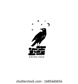 Black raven logo design. Vector unique element isolated on the background and easy to use for brand emblem.
