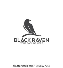 Black raven logo. Flat style black crow illustration