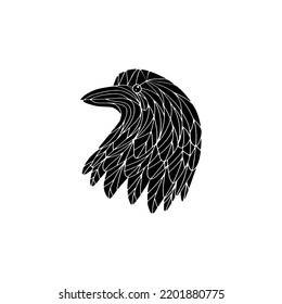 Black Raven logo head isolated on white background. Vector illustration. 