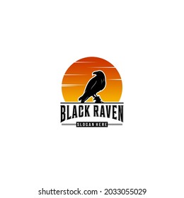 black raven logo template in white background