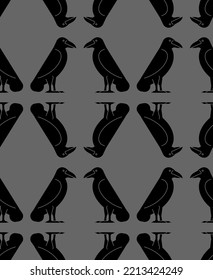 Black Raven Pattern seamless . Black crow Background. symbol of death