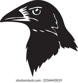 Black Raven Silhouette Against White Background Art Illustration