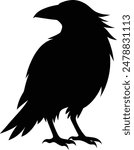 black raven silhouette illustration, raven bird vector silhouette