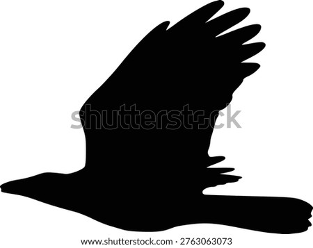 Black Raven Silhouette Soaring in Flight